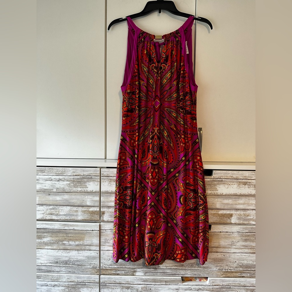 🌺 Cache Pink Orange Paisley Halter Maxi Dress NWT Size Large Boho Resort
